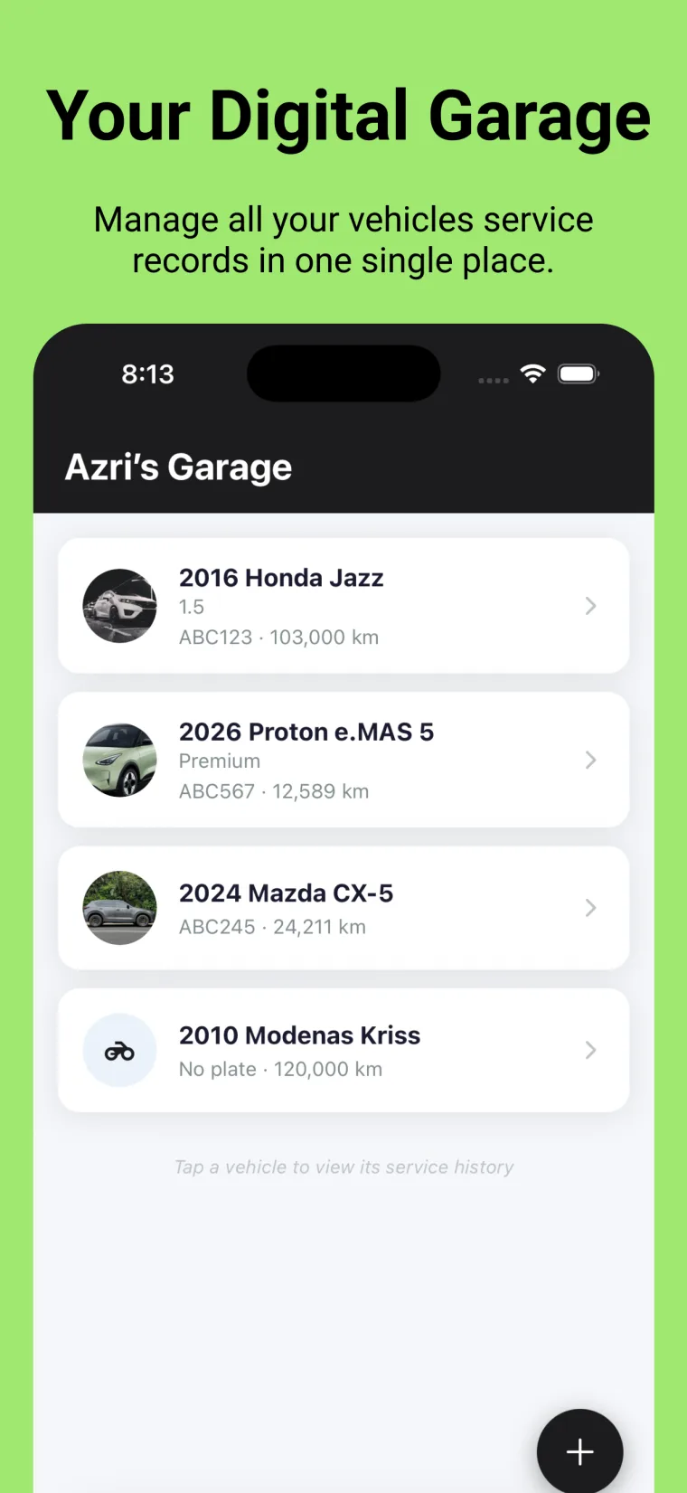 Your Digital Garage — manage all your vehicles' service records in one single place