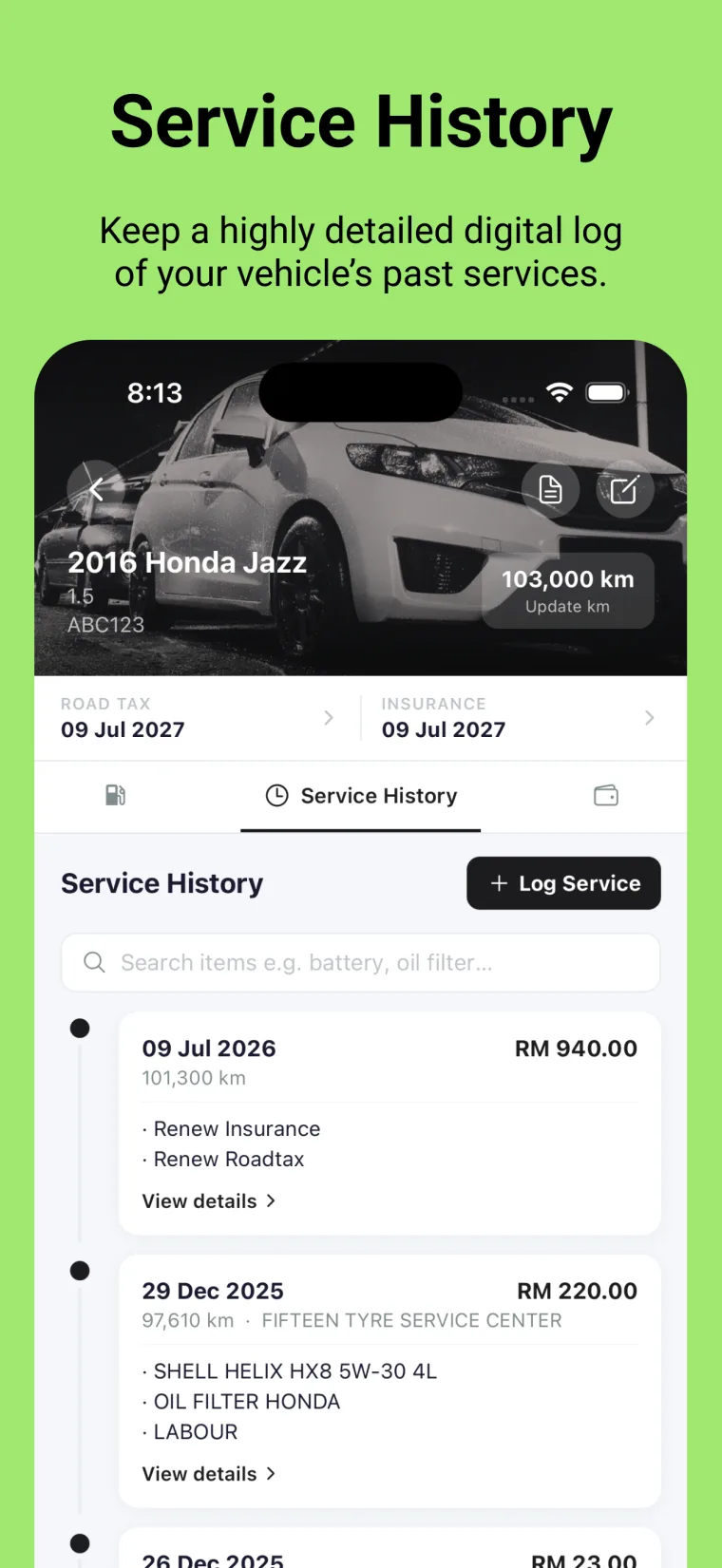Service History — a highly detailed digital log of your vehicle's past services