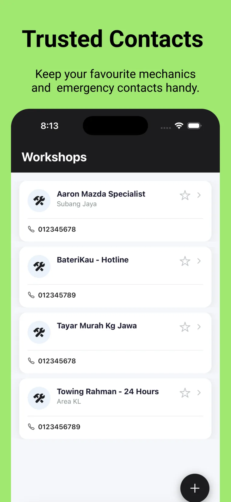 Trusted Contacts — keep your favourite mechanics and emergency contacts handy